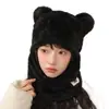 Gorro de Oso de Terciopelo Ártico para Mujer, Calidez Otoño e Invierno, Calentador de Cuello y Protección para Orejas Integrados, Gorro Grueso de Felpa a Prueba de Viento para Montar