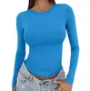 2026 Nueva Ropa Versátil para Mujer de Amazon Estilo Europeo y Americano Ajustada Manga Larga Seda de Leche Cuello Redondo Bajo