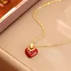 Aretes de Corazón con Goteo de Esmalte Rojo Ankara, Simples y Modernos con un Toque de Lujo, Aretes Festivos de Año Nuevo, Collar Femenino