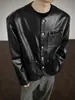 Chaqueta de Piel Sintética con Patrón de Cocodrilo para Hombre Tallas Grandes Holgada Marca de Moda Corte Tridimensional Botón de Perla Chaqueta Corta Sin Cuello