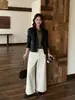 Calça Feminina ICCIICC Estilo Coreano para o Trabalho Nove Pontos Perna Larga Fundo Escovado Perna Reta Emagrecedora Casual Outono Inverno Novo Estilo 2901