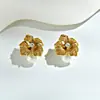 Pendientes de Botón Flor de Esmalte Camelia Perla Estilo Europeo y Americano de Gama Alta con Aguja de Plata Pendientes de Flor de Esmalte Exagerados Transfronterizos para Mujer