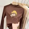 Ropa interior térmica para niñas: Colección Otoño/Invierno 2026, cuello semi-alto, camiseta de manga larga cepillada, top térmico de forro polar para niños