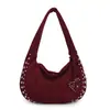 Bolsa Retro de Ante Mate para Comercio Exterior Otoño/Invierno Gran Capacidad para Mujer Bolso de Hombro Alto con Remaches Bolso Tote