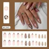 Comércio Exterior Estampa de Leopardo Marrom Peças de Manicure Estilo Francês Europeu e Americano Comprimento Médio Unhas Removíveis Usáveis Unhas de Pressão