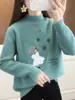 Suéter de cuello medio para mujer, Nuevo estilo Otoño e Invierno, Elegante top de terciopelo de visón, Chaqueta corta, Camiseta básica de punto para mujer, Mangas largas