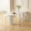 Conjunto de Mesa de Jantar e Cadeiras em Ardósia Branca Pura Cor Creme, Moderno e Simples, Adequado para Apartamentos Pequenos, Mesa de Jantar Semicircular