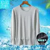 Camiseta de Manga Comprida Masculina Verão Outdoor Proteção Solar Fina Secagem Rápida Esportiva Branca Solta Tamanho Grande Seda Gelo Camiseta Básica Moderna