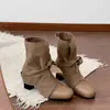 Botines Retro de Encaje Estilo Coreano para Mujer Nuevos Otoño/Invierno Versátiles de Tacón Grueso Cortos para Personas Bajitas para Aumentar Altura y Estilizar