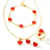 Conjunto de joyería en forma de corazón más vendido transfronterizo europeo y americano: pulsera con forma de corazón, pendientes, collar, anillo, juego de accesorios para mujer de varias piezas