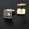 Gemelos Cuadrados Vintage de Esmalte Flor de Ciruelo, Diseño de Goteo de Aceite Dorado, Accesorios de Puño de Camisa Estilo Francés de Lujo Ligero para Ropa de Negocios para Hombre