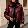 Chaqueta de cuero estilo coreano, fresca y elegante, para personas petite, abrigo de otoño retro con solapas europeas y americanas