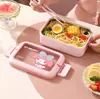 Lancheira Térmica Sanrio para Trabalhadores de Escritório, Grande Capacidade, Lancheira Bento com Compartimento de Camada Dupla para Estudantes, Lancheira de Aço Inoxidável m