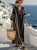 Estilo Nuevo Transfronterizo Estilo Resort Costero Falda Larga Holgada con Cuello en V Estampado 3D Cubrebikini Playa Vestido Bohemio Verano