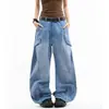 Pantalones Casuales de Retazos Funcionales Deconstruidos Lavados Desgastados Estilo Retro Americano Unisex Nuevos Holgados Pierna Ancha Plisados Cargo