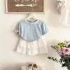 Conjunto Fresco de Verão Estilo Transfronteiriço Sem Mangas para 0-6 Anos, Novo Conjunto de Duas Peças Elegante e Moderno de Vestido Bolo de Renda para Meninas