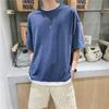 Camiseta de verano de dos piezas de manga corta para hombre, con cuello redondo y costuras, estilo Hong Kong, holgada, combinable y de media manga.