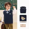 Colete de Tricô Estilo College Panda Kaka, Roupa de Outono para Meninos, Colete de Bebê com Desenho Animado, Blusa de Outono para Meninas