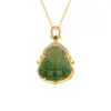Pingente Kabasi S925 Prata Esterlina "Buda Sorridente" com Jade Hetian Natural, Colar Versátil Estilo Chinês Vintage para Mulheres