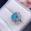 Anel de Topázio Cor Paraíba Natural da Tailândia Anel Europeu e Americano Retrô Microincrustado com Diamante Pedra Principal 8x10mm