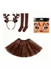 Set de Disfraz de Reno Navideño Diadema con Astas Falda de Tul con Lentejuelas Calcetines Largos Pegatinas de Maquillaje de Pequeño Reno Disfraces para Fiestas de Role-Playing