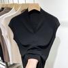 Camiseta Europea de Punto de Moda con Cuello en V y sin Mangas para Mujer Primavera y Verano 2022 Nueva Suelta Manga Corta Camiseta Base Top ins Trendy