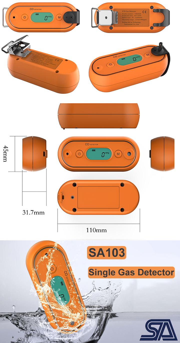 Portable CO gas detector range 1000ppm co concentration monitor LCD display sound light vibrating alarm with IP67
