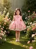 Vestido de Verano para Niña 2026 con Cuello, Sin Mangas, Bordado Floral con Mariposa y Encaje Floral, Vestido de Princesa Estilo Bosque Fresco