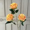 Flores Artificiais de Rosa em Camadas com 3 Cabeças, com Toque de Luxo para Decoração de Casa, Enfeites de Flores Artificiais, Adereços para Fotografia e Flores Artificiais para Exportação