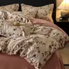 Conjunto de quatro peças espesso e quente para outono e inverno, Classe A, 100% algodão escovado, estilo vintage, 100% algodão puro, artigos de cama estilo floresta, marrom escuro