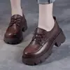 Zapatos Individuales de Mujer para Primavera y Otoño 2026, Punta Redonda, con Cordones, Suela Gruesa, Tacón Grueso, Antideslizantes, Resistentes al Desgaste, Adecuados para Faldas, Zapatos de Moda