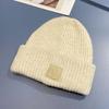 Gorro de lana mezclada de color puro para mujer, gorro de invierno tejido grueso y cálido, gorro grande de pelo elástico, bonito estilo coreano