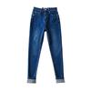 Otoño e invierno Moda europea y americana para mujer Lavados Jeans de cintura alta con felpa K10126