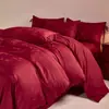 Conjunto de Casamento Jacquard Vermelho Grande de Quatro Peças Algodão Puro Amigo da Pele Capa de Edredom de Casamento Lençol de Cama Roupa de Cama de Dote Vem com uma Bolsa Tote