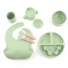 Louça Infantil de Silicone Transfronteiriça Conjunto Completo de Prato Infantil Dividido Babador Tigela para Alimentos Colher para Alimentação Copo com Canudo