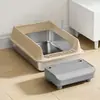 Arenero semi-cerrado para gatos, acero inoxidable, extragrande, anti-salpicaduras, anti-derrames, inodoro para gatos, bandeja de arena para gatos elevada y engrosada