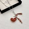 Estilo Dulce y Fresco Collar de Cuero con Colgante de Corazón Cruzado para Mujer Diseño Minoritario Cadena Larga para Suéter Cadena de Personalidad para Sudadera con Capucha Ins