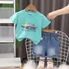 Traje de Verano de Manga Corta para Niños Moda de Verano Nuevo Moda Bebé Pequeño y Mediano Coche Deportivo Cuello Redondo Manga Corta Traje Moderno