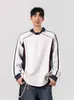 Sudadera Retro de Moda Americana para Hombres y Mujeres, Primavera y Otoño, Elegante de Calle Holgada con Bloques de Color Cuello Polo Biker Chaqueta