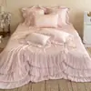 Conjunto de quatro peças de colcha de verão em seda gelada estilo francês, fresco e luxuoso para o verão, colcha de ar condicionado, colcha fina de verão lavável à máquina