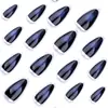 Círculo Plateado Francés Uñas Portátiles Manicura Azul Oscuro Difuminada Uñas Postizas Cortas Almendra Uñas Transfronterizas Europeas y Americanas