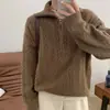 Diseño de solapa, suéter de punto con cremallera, top para mujer, nuevo estilo otoño/invierno, de manga larga, color liso, elegante, suéter de corte holgado, estilo moderno para mujer