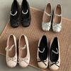 Sapatos de Fada Prata Suaves de Salto Baixo 2026 Nova Primavera Sapatilhas de Ballet com Laço Mary Jane