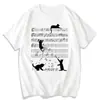 Camiseta unisex de manga corta con estampado de gato y notas musicales divertidas, de seda de leche, línea de pentagrama creativa, top holgado de moda musical