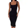 3131 Amazon Moda Europea y Americana Sexy Vestido Chaleco con Espalda Descubierta y Cortes Cuadrado sin Mangas para Mujer