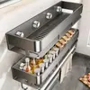 Prateleira de Armazenamento de Condimentos de Cozinha Montada na Parede Sem Furos Aço Carbono Multi-Camadas Organizador de Garrafas de Especiarias Prateleira Destacável