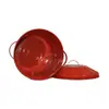 Cubo de basura rojo de 12L, Hierro galvanizado con tapa, Cubo de almacenamiento de basura para patio exterior, Cubo de basura de hierro con doble asa