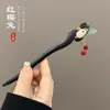 Pasador de Madera de Sándalo Negro con Borla, Pasador de Madera Estilo Antiguo Hanfu para Mujeres, Nuevo Adorno para el Cabello de Conejo de Jade Estilo Chino, Accesorio para el Cabello