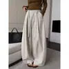 Calça Feminina de Verão 2026 Nova de Cintura Alta Emagrecedora Wide-Leg com Design Único, Calça Longa Fluida de Cor Sólida Fina