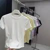 Camiseta de nuevo estilo con ajuste en la cintura, cuello redondo, manga corta, hombros rectos, top deportivo básico versátil de ajuste ceñido para yoga 12879